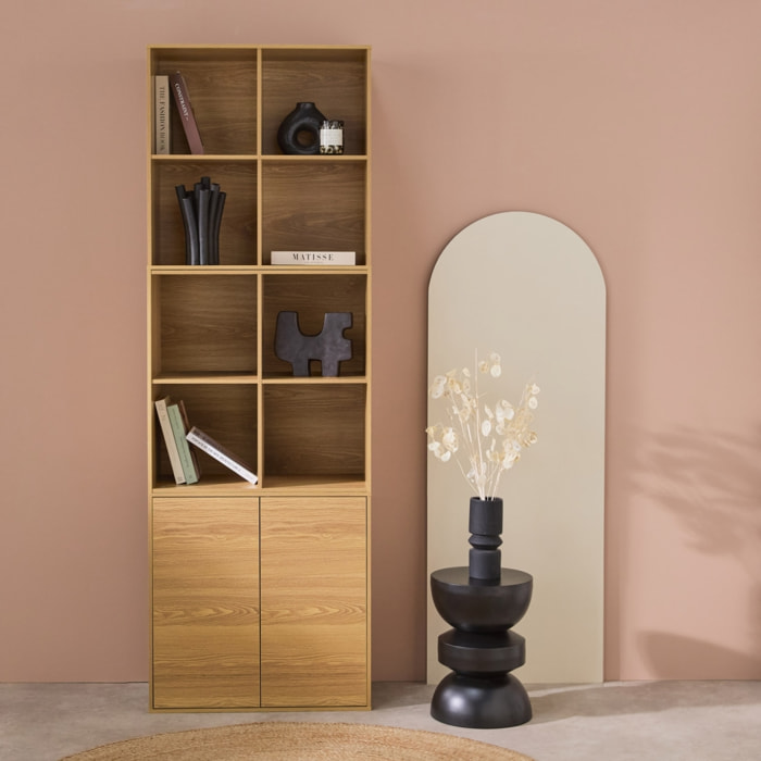 Etagère. bibliothèque modulable décor bois chêne 3 éléments - 2 portes 8 niches L 70 x P 35 x H 210cm - Kompo