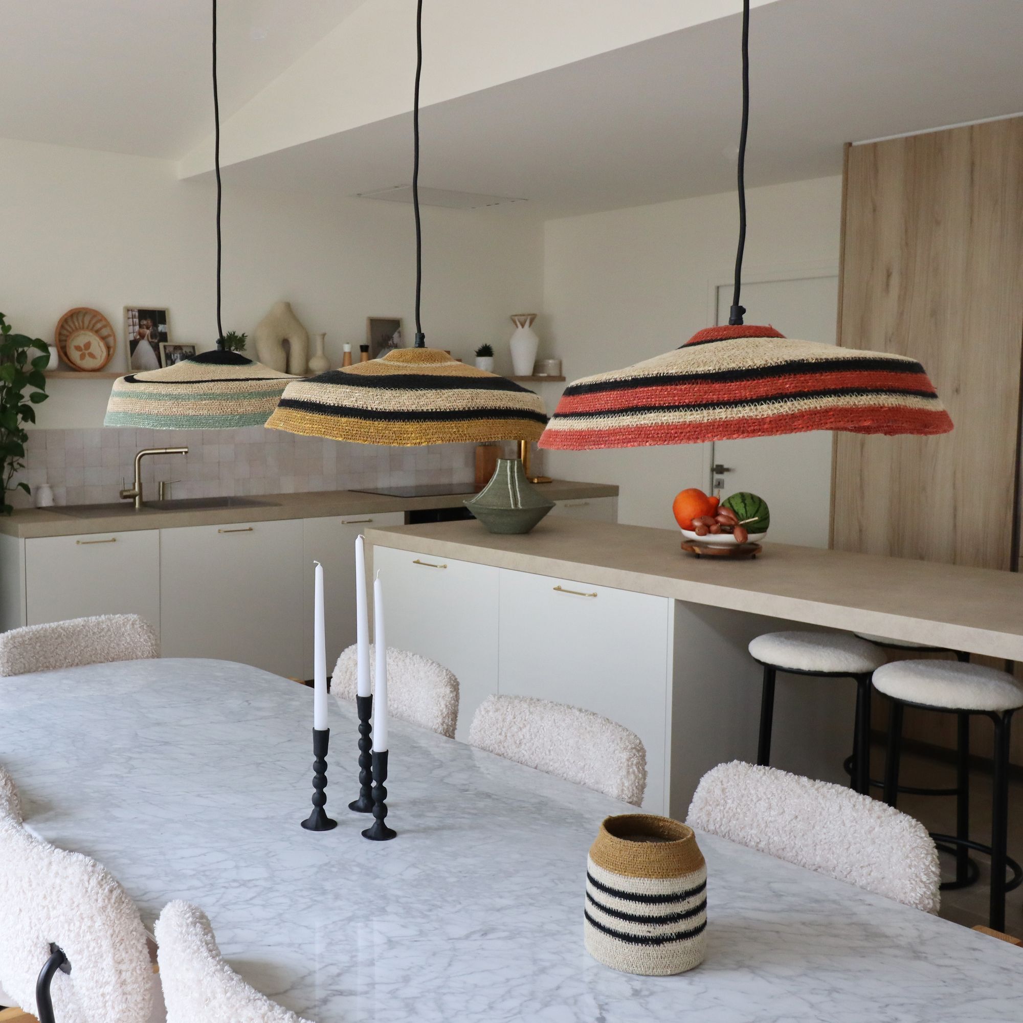 Suspension en jonc de mer naturel et vert TRINIDAD