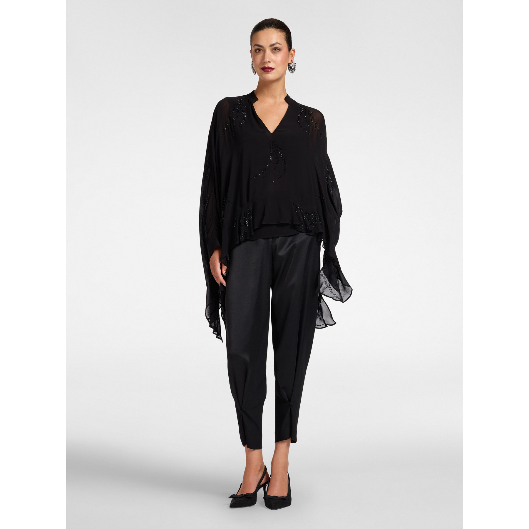 Elena Mirò - Blusa in georgette con paillettes - Nero
