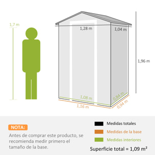 Caseta de Jardín Exterior 1,09 m², 128x104x196 cm, Cobertizo de Jardín Exterior de Plástico con Suelo, Puerta con Cerradura, Ventana y Ventilación para Almacenaje de Herramientas, Gris Oscuro