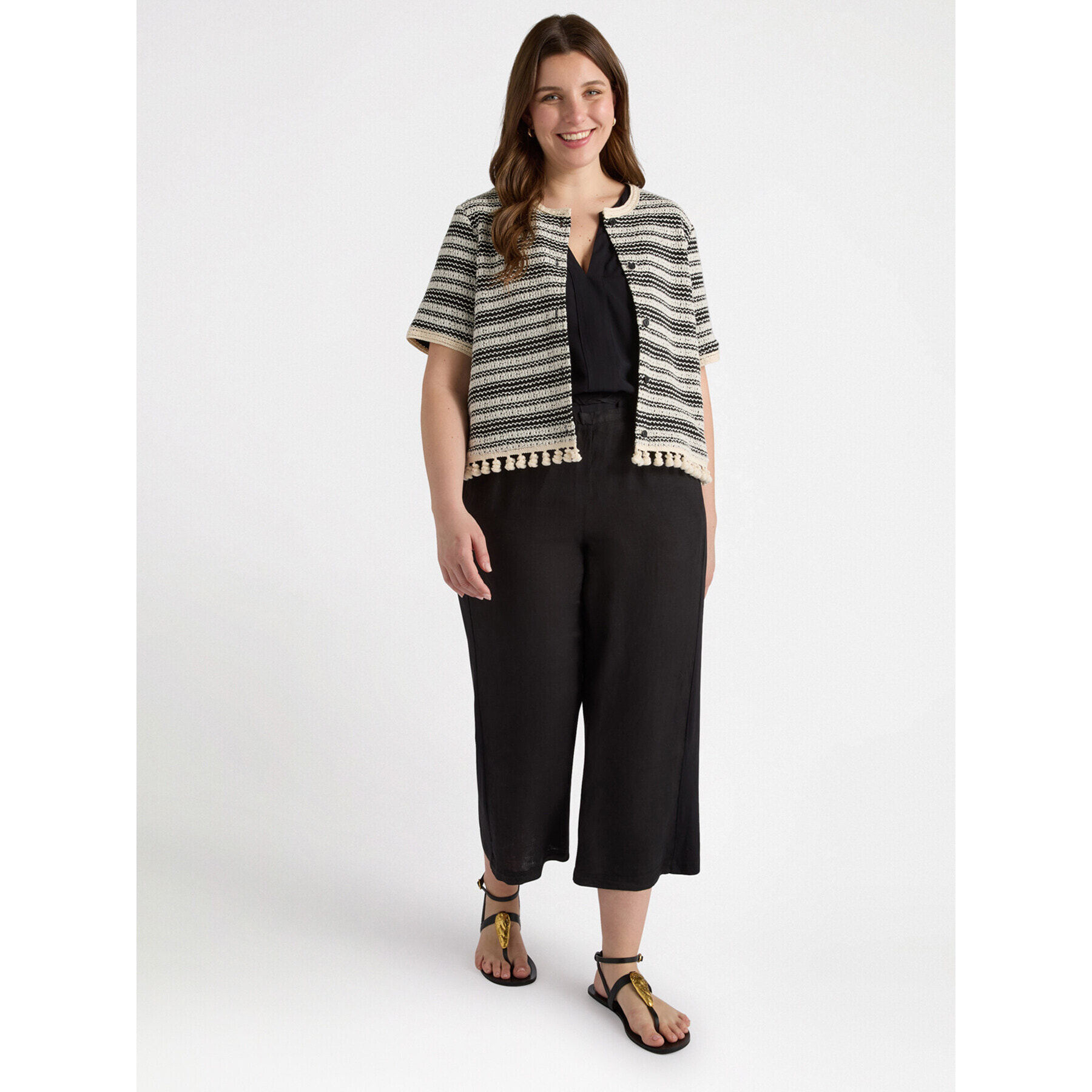 Fiorella Rubino - Pantaloni in lino e jersey con lacci - Nero