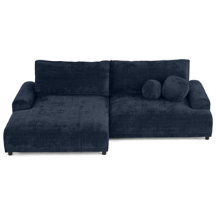 Nelly - canapé d'angle gauche 4 places convertible avec coffre en velours texturé - Bleu