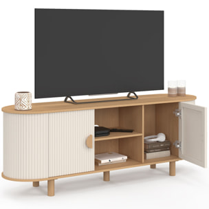 Meuble TV Kanel beige effet cannelé 140cm