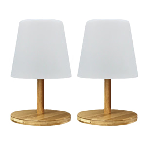 Lot de 2 lampes de table sans fil rechargeables USB effet bois LED blanc chaud dimmable 2x STANDY MINI WOOD H25cm