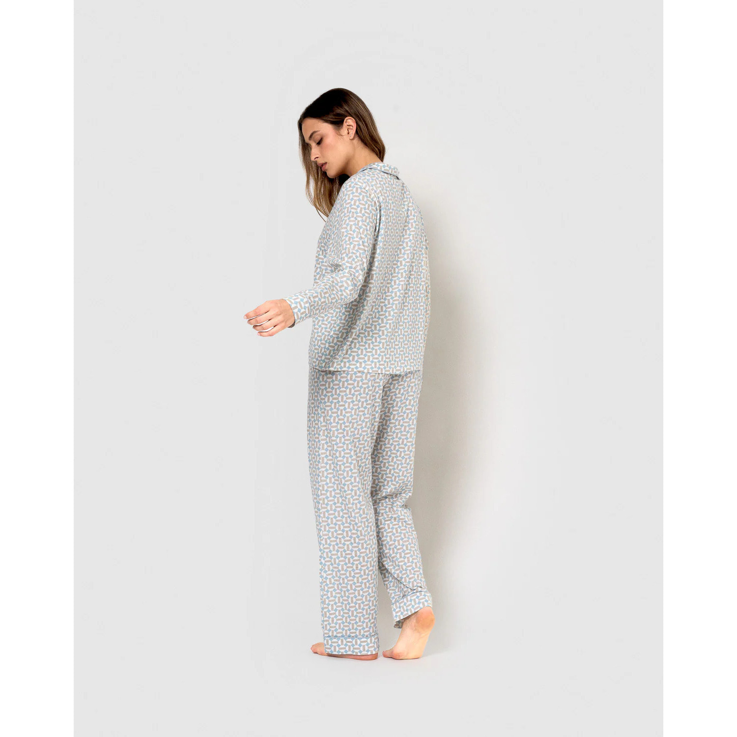 Pigiama lungo in cotone stile camicia color indaco