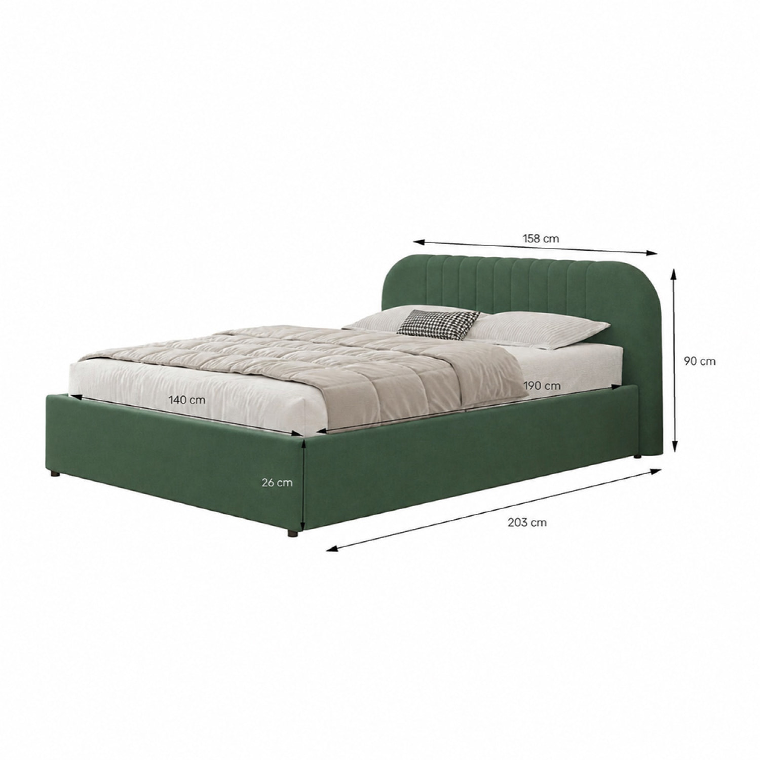 Lit avec coffre de rangement 140x190cm en velours vert MASON