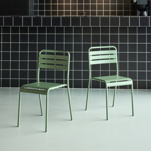 Lot de 2 chaises de jardin acier. 2 places. vert. Amelia. L44 x P52 x H79cm
