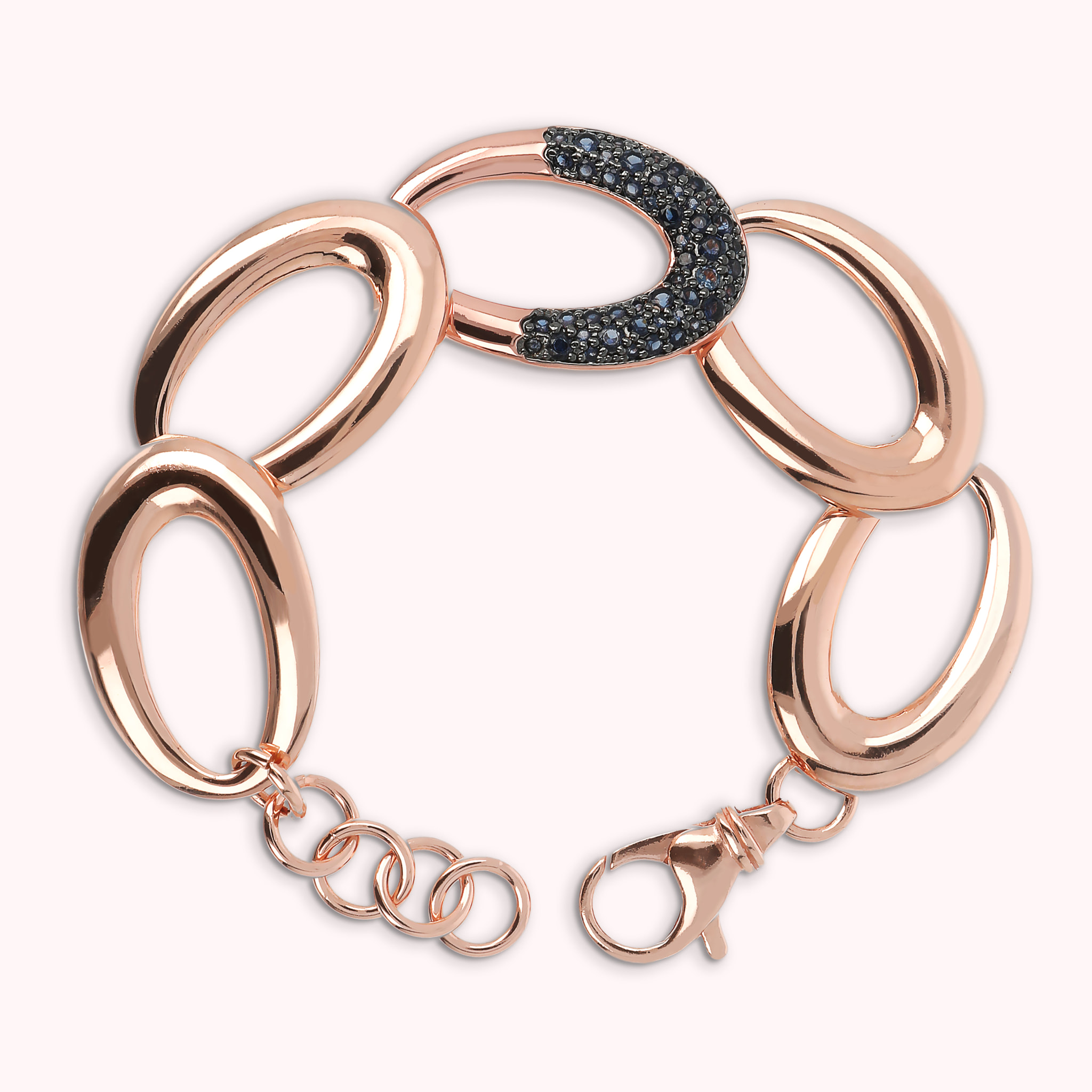 Bracciale con Maglie Ovali e Pavé in Prisma Gem Blu