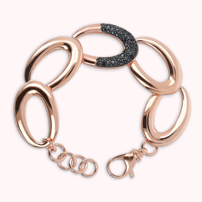 Bracciale con Maglie Ovali e Pavé in Prisma Gem Blu