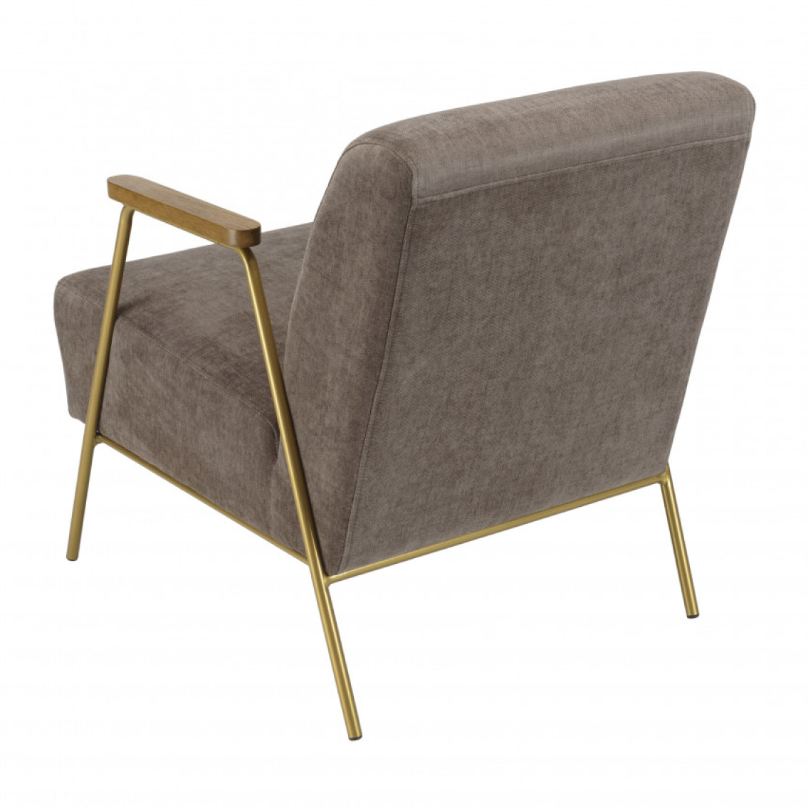 ALBANE - Fauteuil lounge tissu taupe métal doré accoudoirs bois