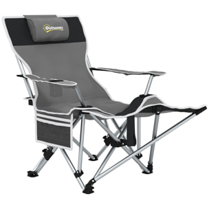 Chaise de camping pliante - repose-pied amovible, rangements - sac transport - gris
