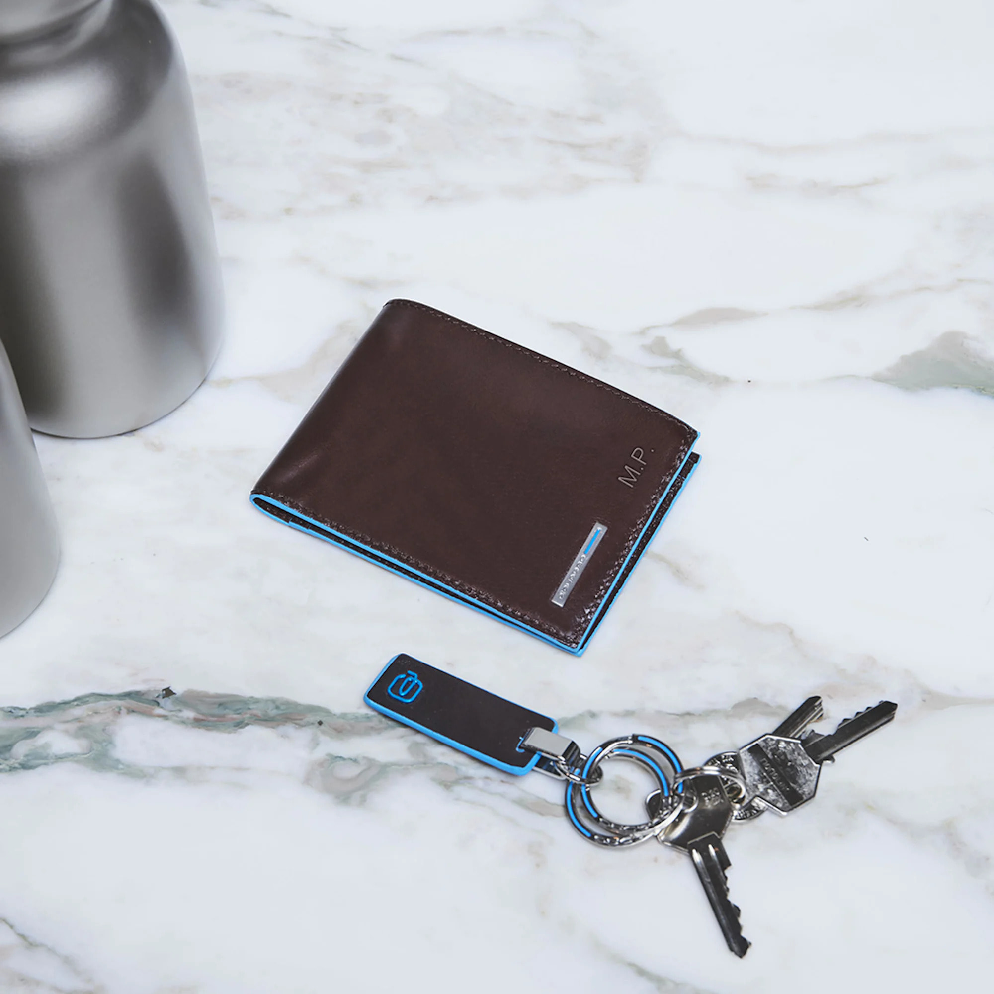 Piquadro Portachiavi in pelle a due anelle