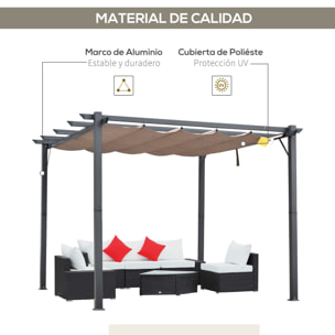 Pérgola de Aluminio Gazebo Cenador 3x3m Jardín Patio Terraza con Techo Retráctil