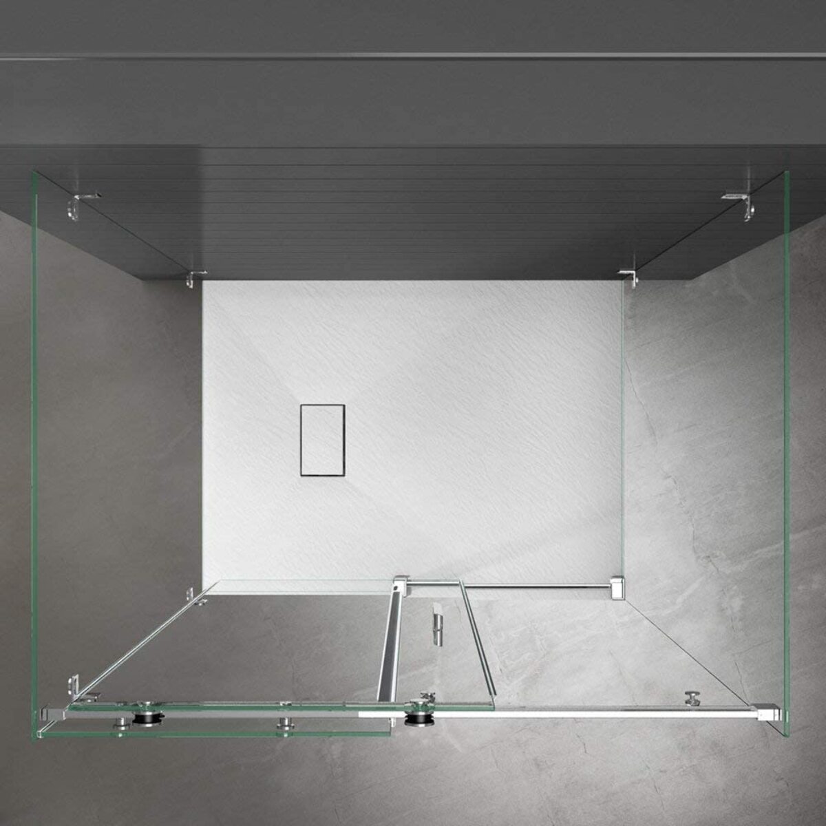 Piatto Doccia Spessore 2.6 Cm Resina SMC Effetto Pietra Stone Ardesia Antiscivolo Riducibile Filopavimento Con Griglia Di Copertura Bianco 100x100 Cm