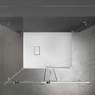 Piatto Doccia Spessore 2.6 Cm Resina SMC Effetto Pietra Stone Ardesia Antiscivolo Riducibile Filopavimento Con Griglia Di Copertura Bianco 100x100 Cm