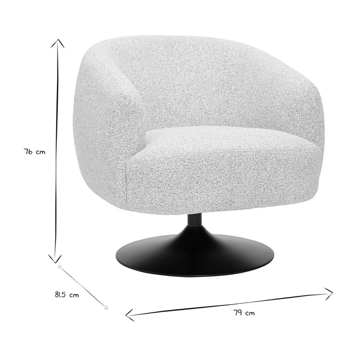 Fauteuil pivotant en tissu effet bouclette beige et métal noir BOWIE