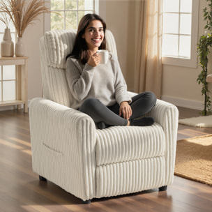 Sillón Relax Reclinable, Sillón Reclinable Manual, Tapizado en Pana, Instalación Rápida, Reposapiés, Acolchado Grueso, para Salón, Dormitorio, Oficina, Crema