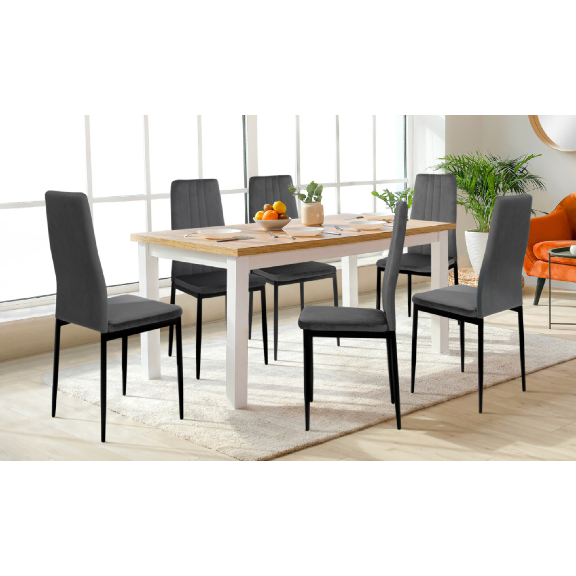 Chaises Jade en velours et pieds noirs