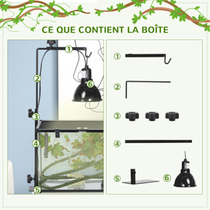 Support de lampe chauffante pour reptile - hauteur largeur réglables - acier noir