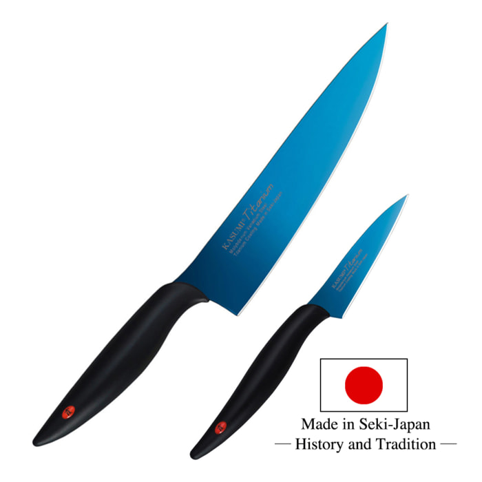 Lot de 2 couteaux Kasumi Titanium bleu Chef + Office