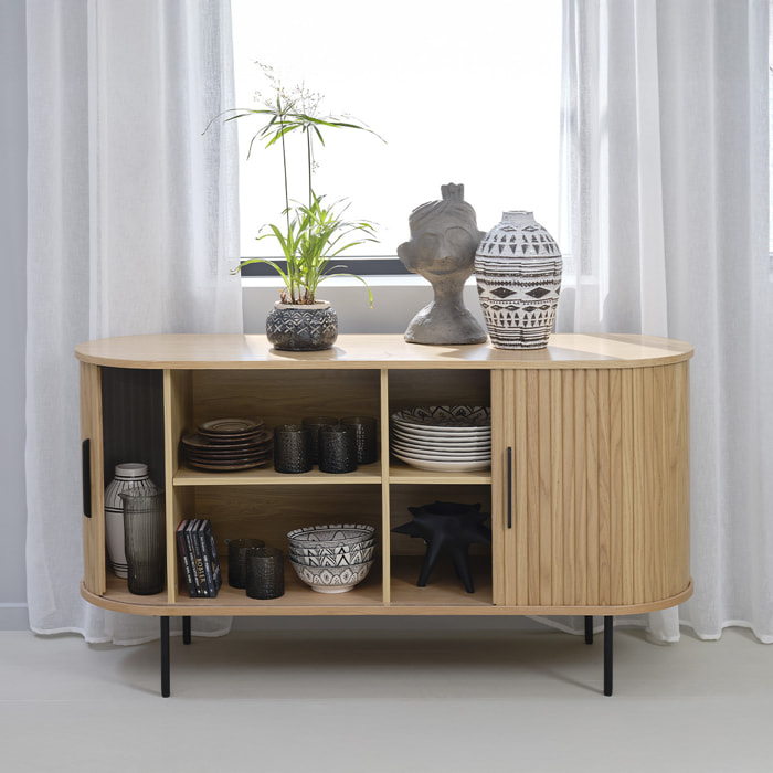 Buffet Bois Naturel Alba, L.140 x P.45 x H.76 cm, Style Épuré