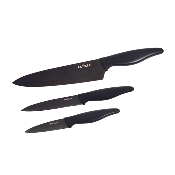 Set 3 coltelli Utility + Chef Excelsa – Titanium, Acciaio Nero