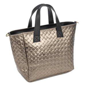 Cassandra bolso tote mujer. Piel auténtica Gamuza con grabado entrelazado y lacada brillante.