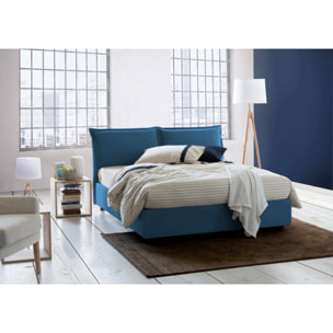 Letto alla francese Annica, Letto contenitore in tessuto, Apertura frontale, con materasso Cm 140x200 incluso, 100% Made in Italy, Blu