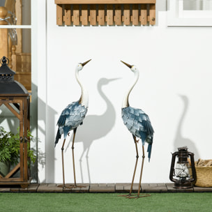 Set de 2 Piezas Estatuas de Jardín de Grulla de Acero Esculturas de Garza para Exteriores Adornos de Grulla para Decoración de Césped Patio Estanque
