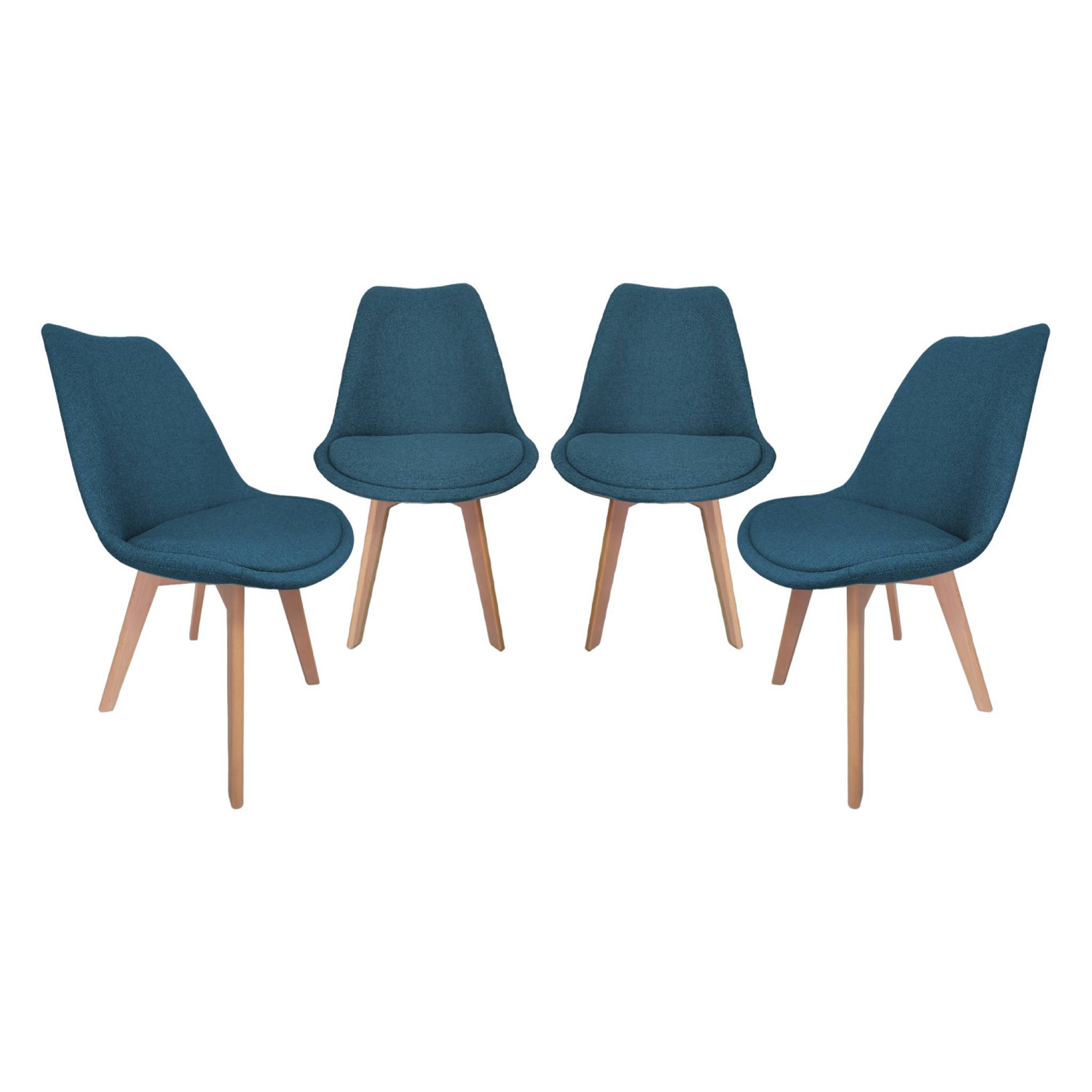 Lot de 4 chaises scandinaves revêtement tissu bleu foncé. pieds bois de hêtre - Nils