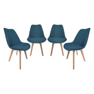 Lot de 4 chaises scandinaves revêtement tissu bleu foncé. pieds bois de hêtre - Nils