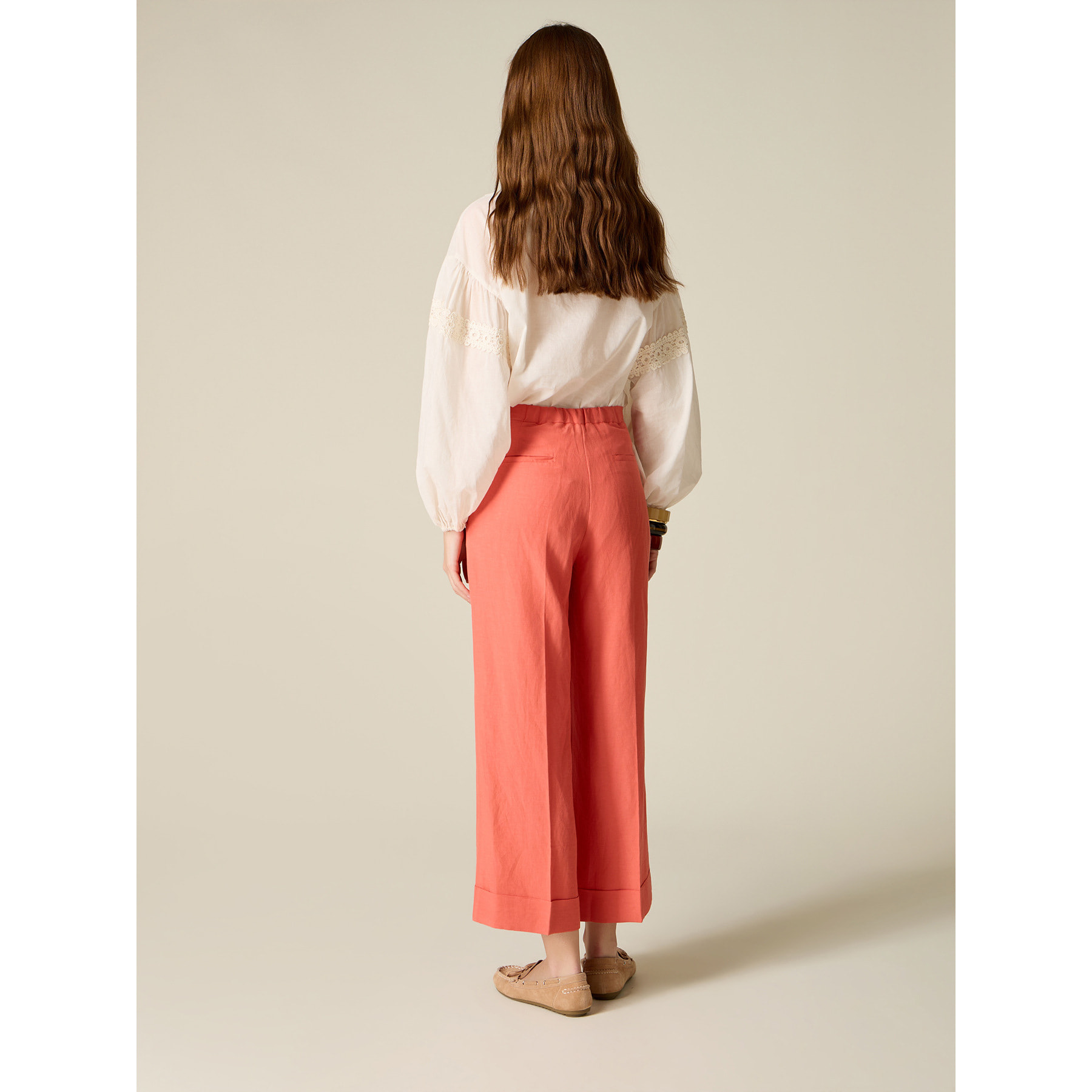 Oltre - Pantalones cropped de mezcla de lino - Naranja sol