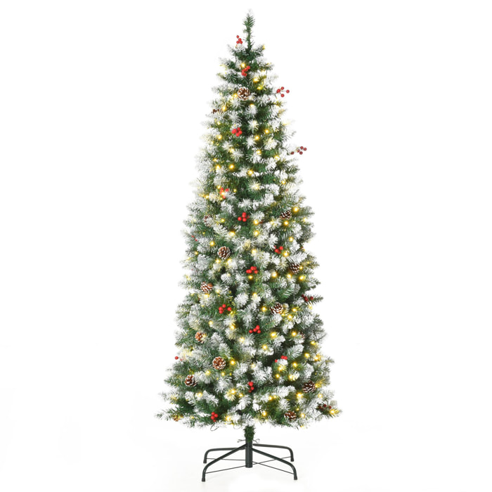 HOMCOM Árbol de Navidad Nevado Artificial 180 cm con 300 Luces LED Blanco Cálido 618 Ramas Ignífugas de PVC Decoraciones Incluidas y Base Plegable Ø65x180 cm Verde