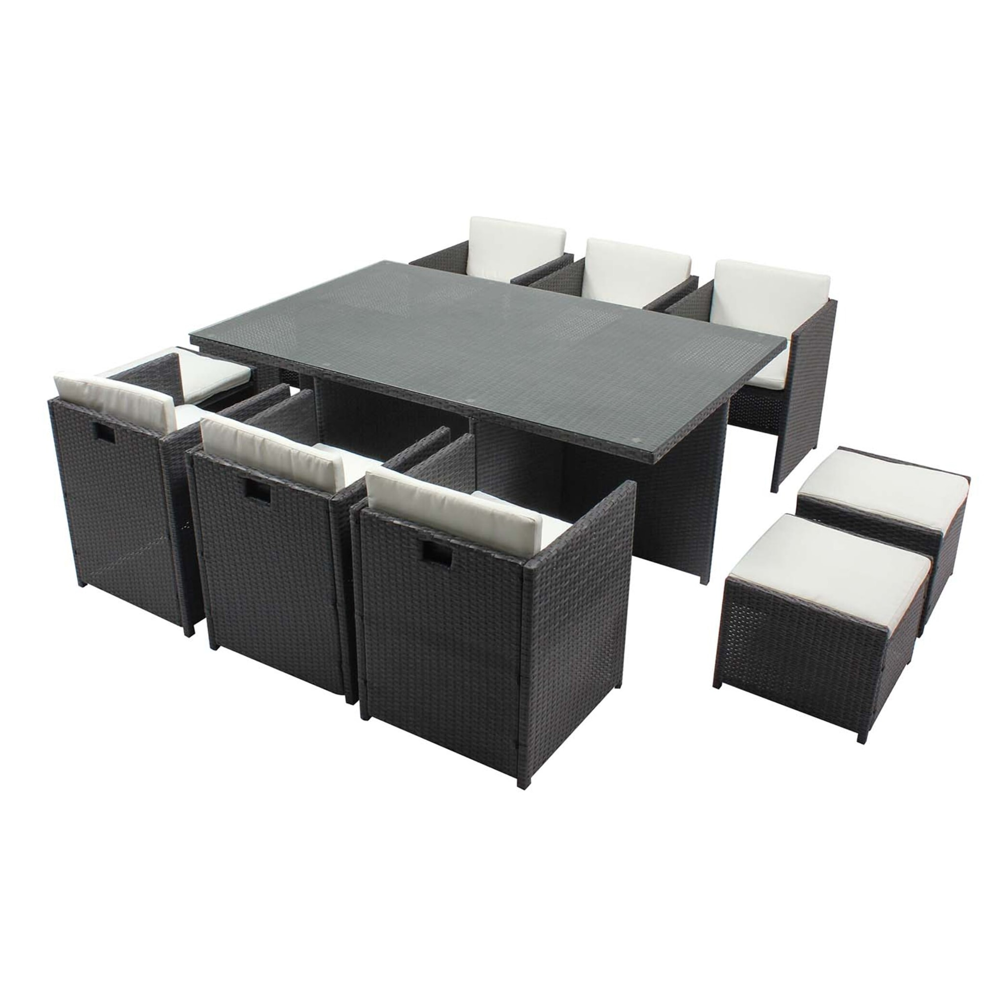 Table et chaises 10 places encastrables résine gris-blanc REGINA