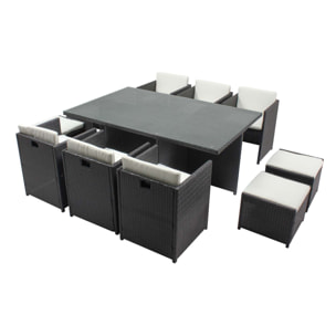 Table et chaises 10 places encastrables résine gris-blanc REGINA