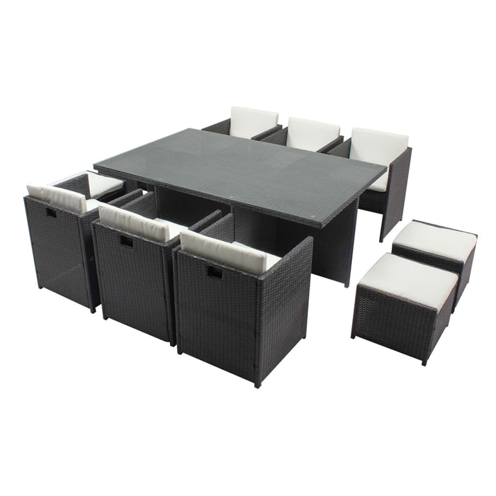 Table et chaises 10 places encastrables résine gris-blanc REGINA