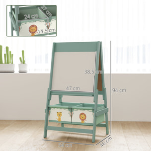 Pizarra Infantil Caballete 3 en 1 Pizarra Infantil de Doble Cara Caballete de Pintura para Niños de +3 Años con Rollo de Papel y Cestas de Almacenamiento 54x46x94 cm Verde