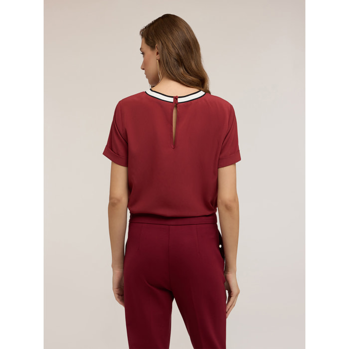 Motivi - Blusa con bordo in maglia - Bordeaux