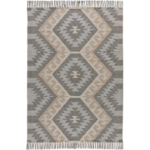 CHANDIA Alfombra kilim algodón reciclado con flecos en tonos gris, varias medidas disponibles