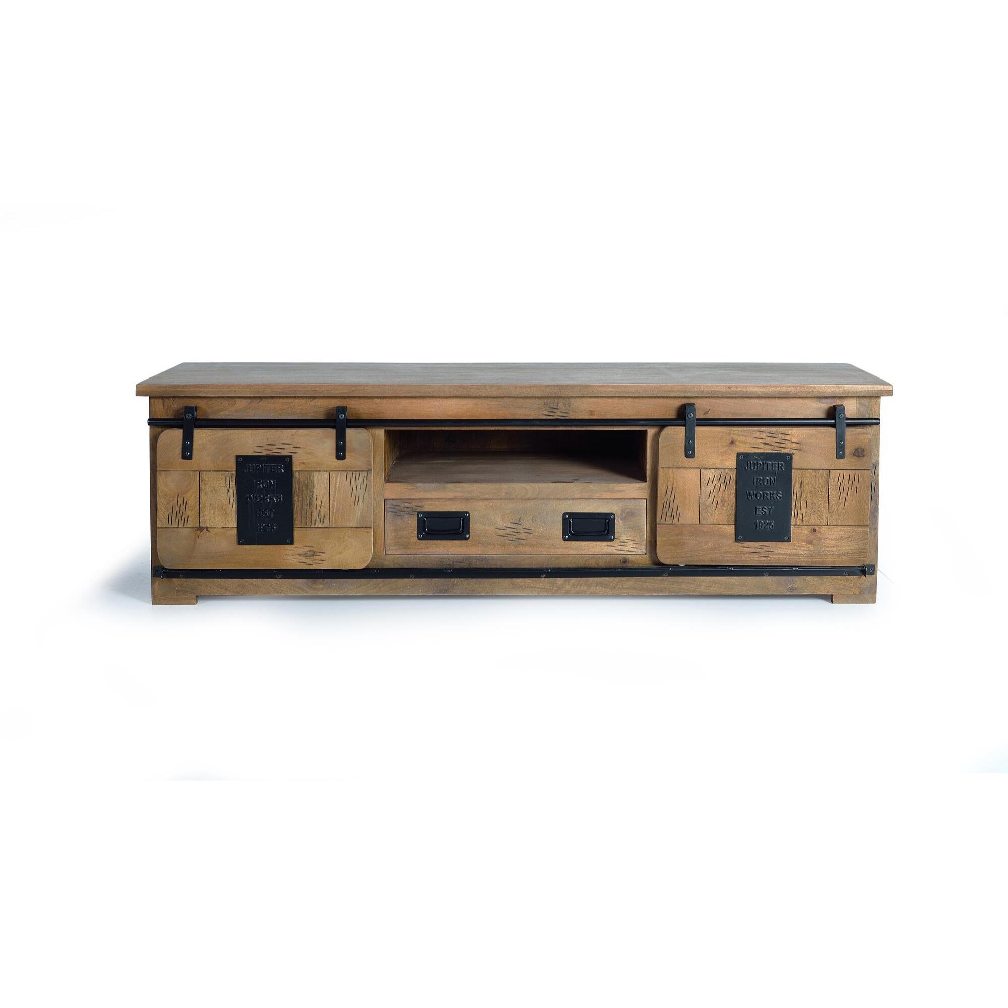 Mueble tv 2 puertas correderas y 1 cajón - madera de mango y metal - 55x180x50cm