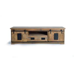 Mueble tv 2 puertas correderas y 1 cajón - madera de mango y metal - 55x180x50cm