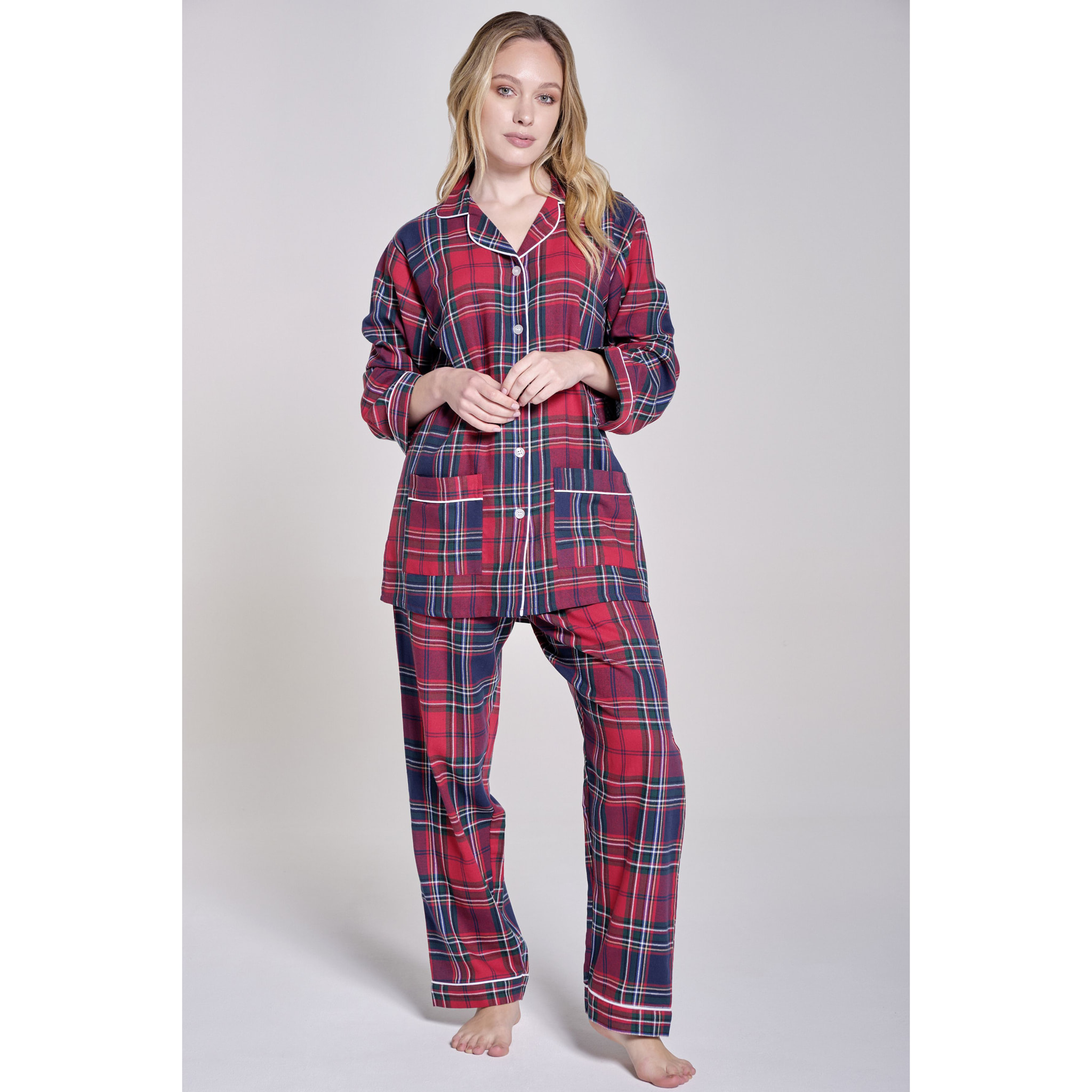 PIGIAMA DONNA flanella invernale quadro rosso e blu
