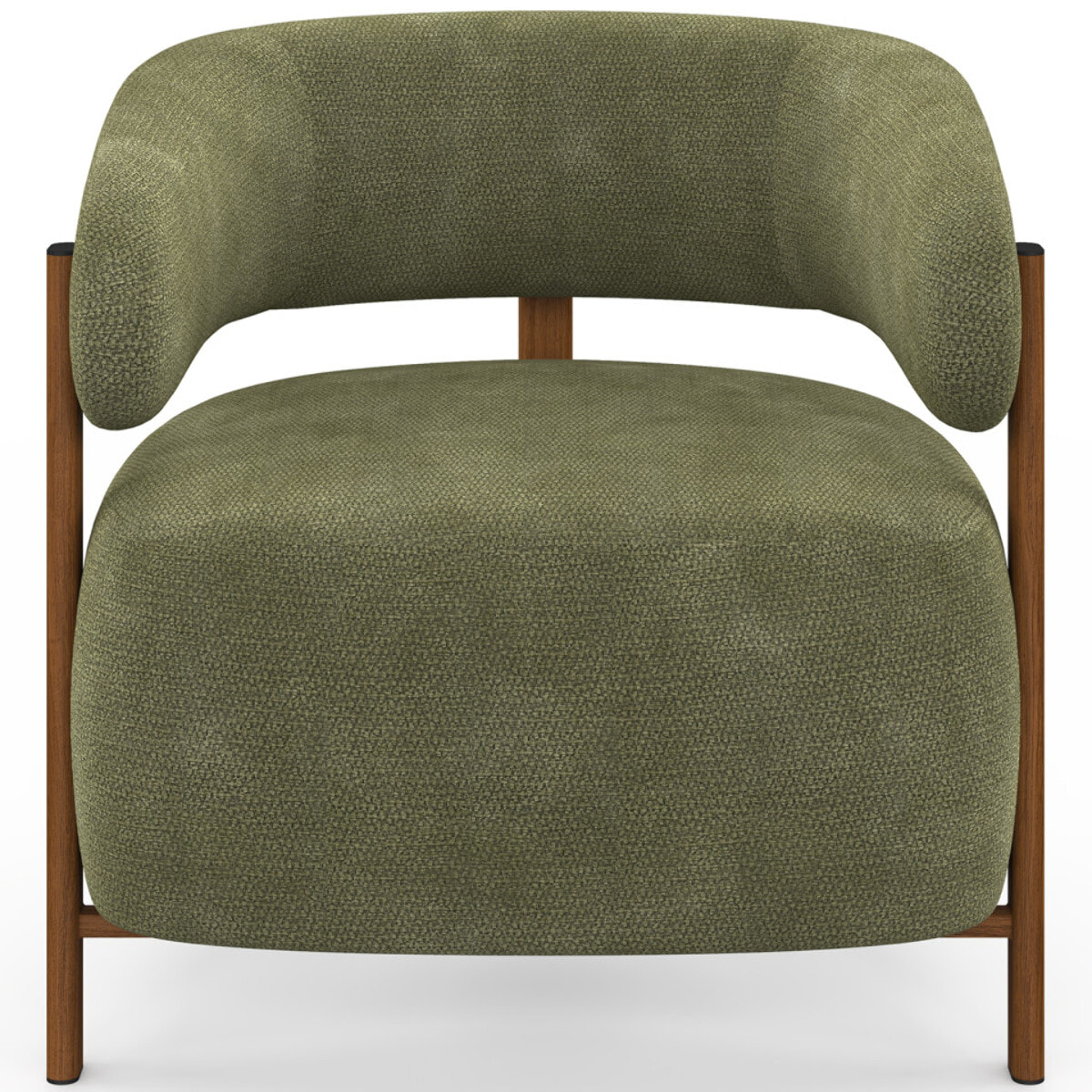 Fauteuil Albin tissu chenille vert et pieds noyer