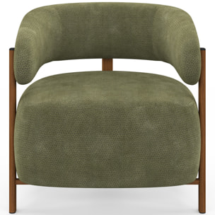 Fauteuil Albin tissu chenille vert et pieds noyer