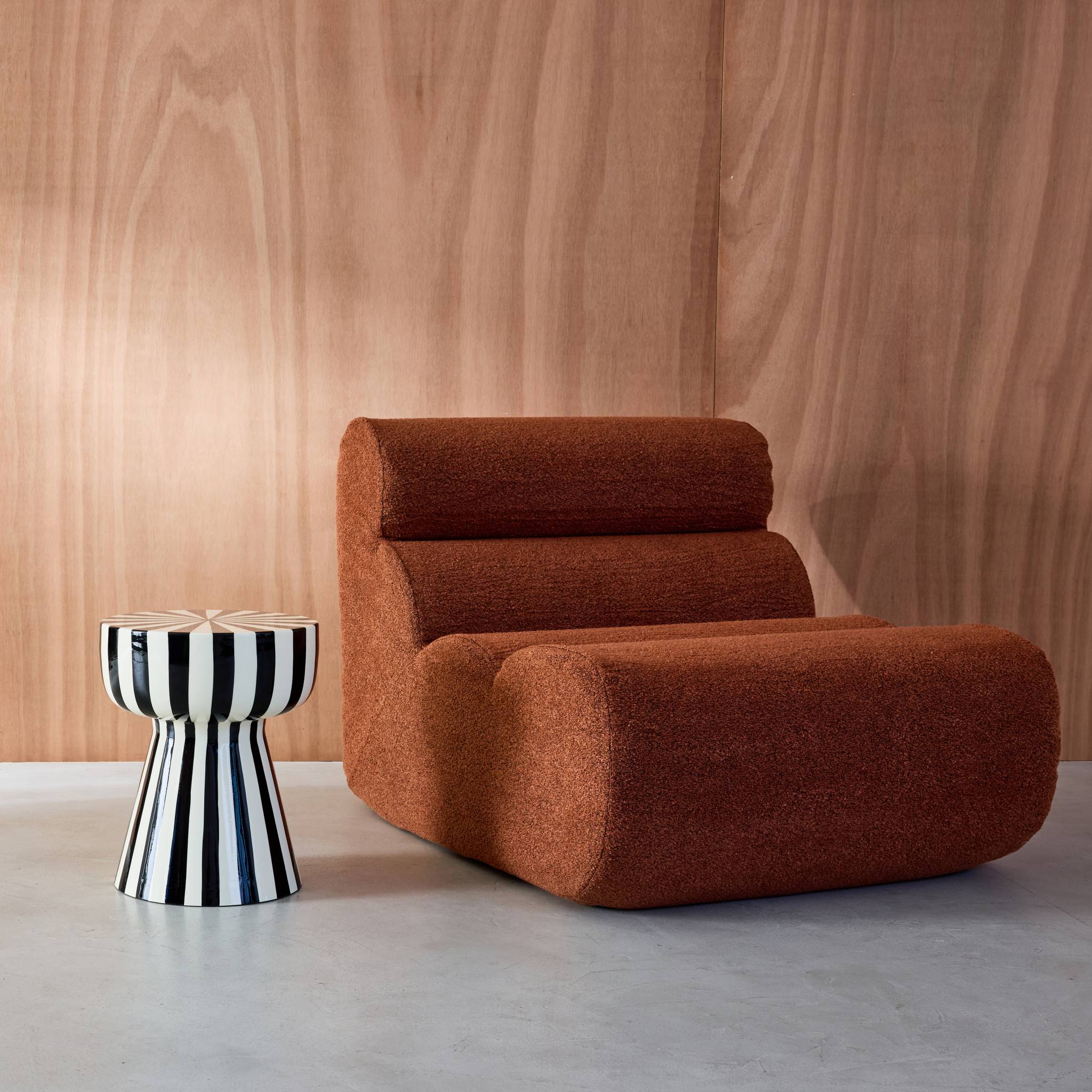 Table d'appoint, bout de canapé, table de chevet, acier émaillé rayures bicolores Ø34 x H41cm ZIGGY