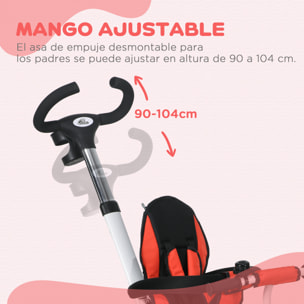 Triciclo para Bebés Plegable Triciclo Evolutivo 2 en 1 para Niños de 12-60 Meses con Toldo Plegable Mango de Empuje Telescópico Reposapiés Cinturón de Seguridad y Cestas Rojo