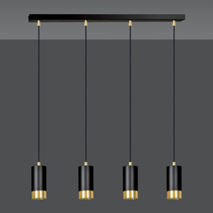 Lampada a sospensione Fumiko in acciaio nero e oro