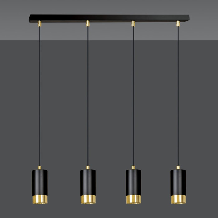 Lampada a sospensione Fumiko in acciaio nero e oro