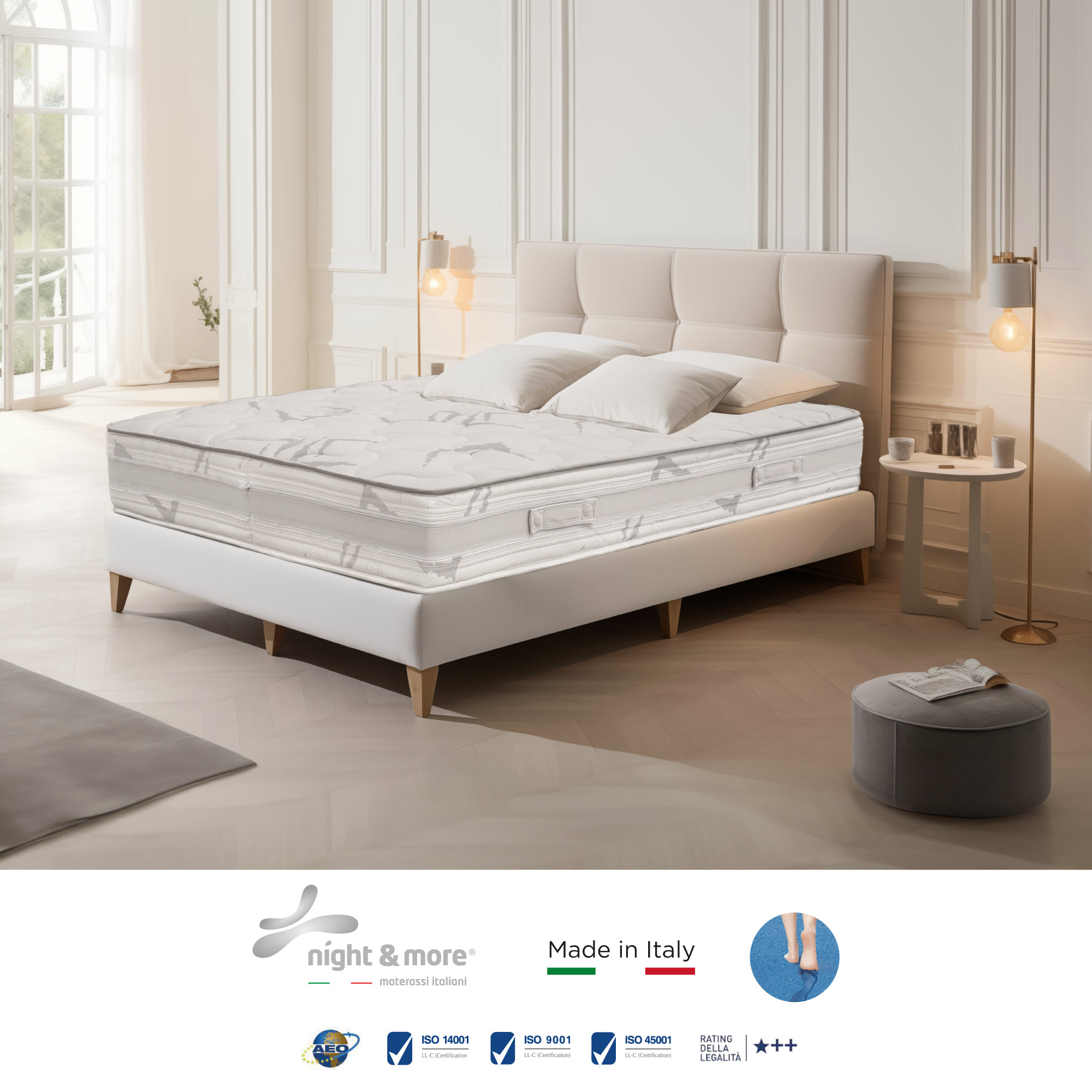 Combinazione: Materasso "Dalia" sfoderabile in schiuma poliuretanica ad alta densità e Memory Foam con cristalli di gel H23 cm 120x190 con guanciale Aloe Vera