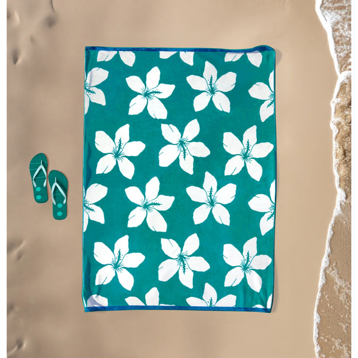 Serviette de plage XL éponge velours Jacquard Bleu 140x180 400g/m² - Bargara